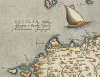 Old Map of Sicily Sicilia Elba Malta 1570  | Vintage Poster Wall Art Print |