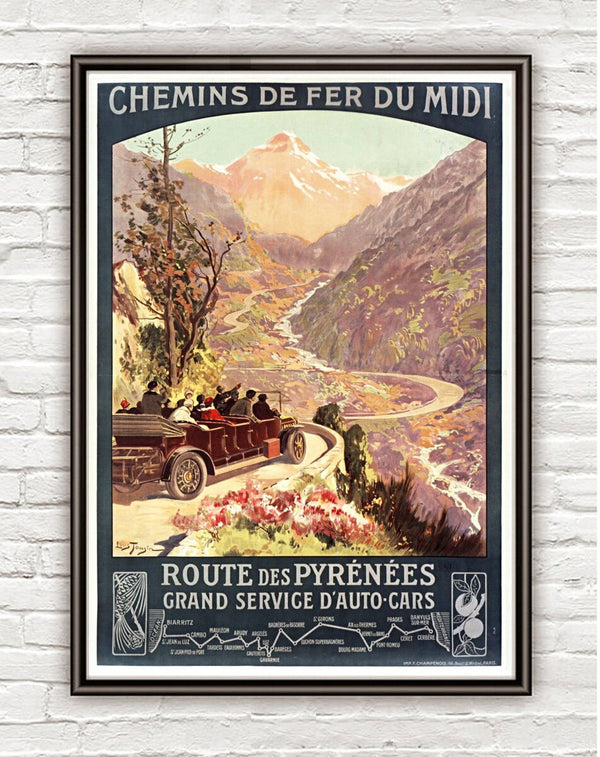Vintage Poster of Route des Pyrénées 1900 Tourism poster travel  | Vintage Poster Wall Art Print |
