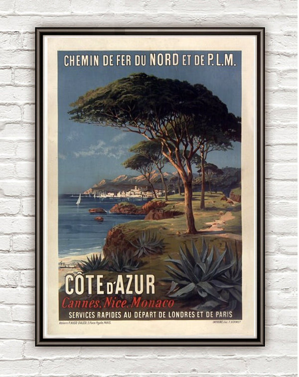 Vintage Poster of Cote d Azur 1895 Tourism poster travel