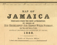 Old Map of Jamaica, 1888, Antique map of Jamaica  | Vintage Poster Wall Art Print |