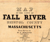 Old Map of Fall River 1850 Massachusetts  | Vintage Poster Wall Art Print |