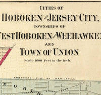 Old Map of Jersey City and Hoboken , Hudson County 1872  | Vintage Poster Wall Art Print |