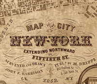 Old Map of New York, 1852 Manhattan  | Vintage Poster Wall Art Print |