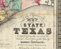 Old Map of Texas State 1856 United States of America  | Vintage Poster Wall Art Print |