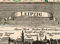 Old Map of Leipzig with gravures , Germany Deutshland 1735  | Vintage Poster Wall Art Print |