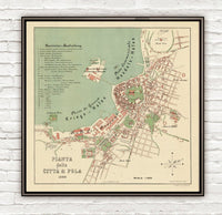 Old Map of Pola Pula 1898 Croatia  | Vintage Poster Wall Art Print |