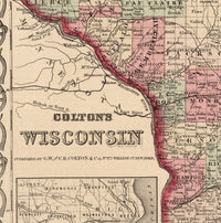 Old Map Wisconsin 1864 Vintage Map  | Vintage Poster Wall Art Print |