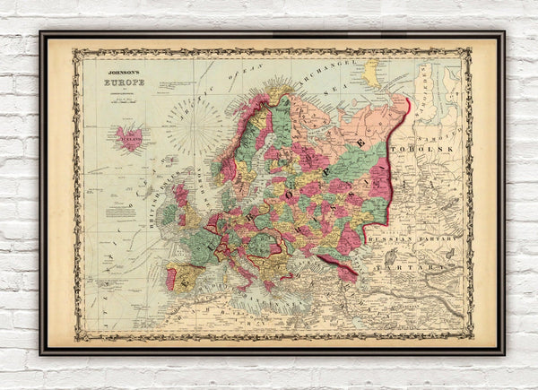 Old Map of Europe 1860  | Vintage Poster Wall Art Print | Vintage World Map