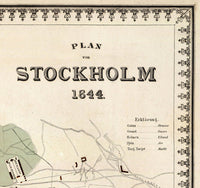 Old Map of Stockholm Sweden 1844 Antique Stockholm Map  | Vintage Poster Wall Art Print |