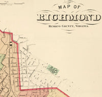 Old Map of Richmond Virginia 1878 Vintage Map  | Vintage Poster Wall Art Print |