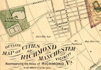 Old Map of Richmond Virginia 1876  | Vintage Poster Wall Art Print |