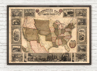 Old Map of United States of America 1849 USA map  | Vintage Poster Wall Art Print |