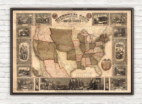 Old Map of United States of America 1849 USA map  | Vintage Poster Wall Art Print |