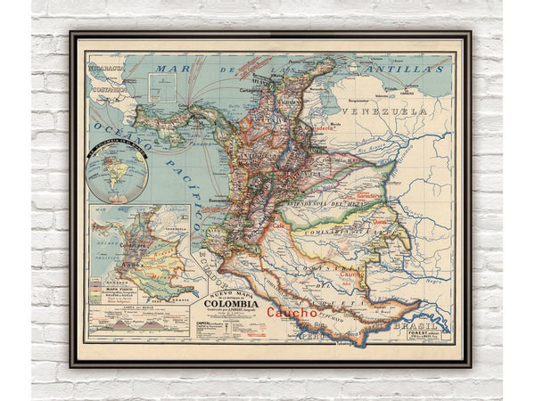 Old Map of Colombia 1920 Vintage Map | Vintage Poster Wall Art Print |