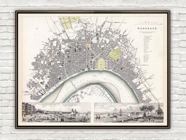 Old Map of Bordeaux City Plan France 1832  | Vintage Poster Wall Art Print |