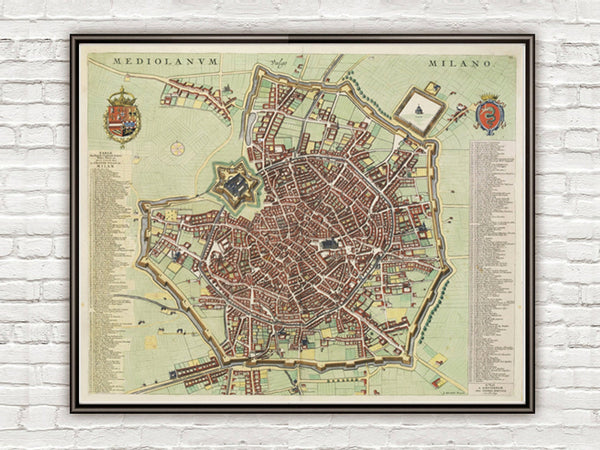 Old Map of Milan Milano, Italia 1700 Antique Vintage Map Italy engraving  | Vintage Poster Wall Art Print |