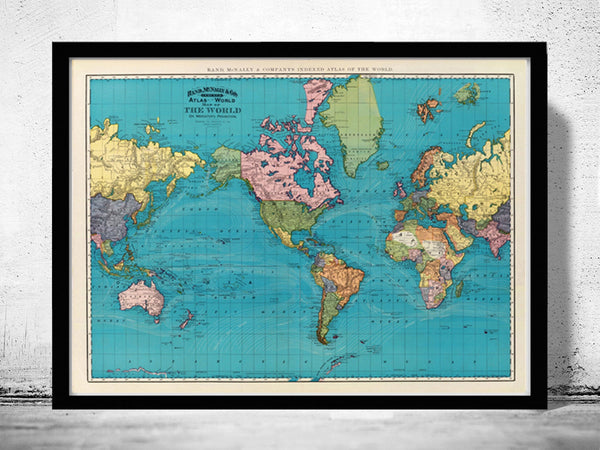 Old World Map Atlas Vintage World Map 1897 Mercator projection  | Vintage Poster Wall Art Print | Vintage World Map