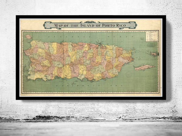 Old Map of Puerto Rico Island 1915 Vintage Map  | Vintage Poster Wall Art Print |