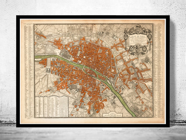Old Map of Paris 1744 Vintage Map of Paris  | Vintage Poster Wall Art Print |