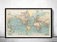 Vintage World Map in 1897 Large Old World Map | Vintage World Map