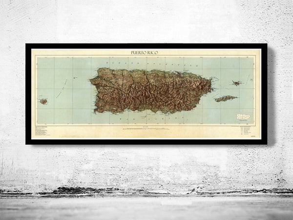 Old Map of Puerto Rico and adjacent islands  | Vintage Poster Wall Art Print |