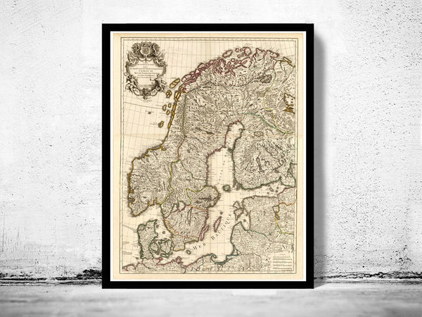 Old Map of  Sweden and Norway 1706  | Vintage Poster Wall Art Print |