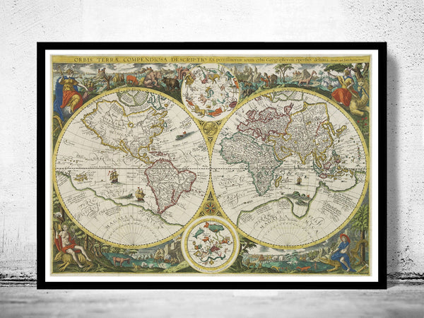 Old World Map 1596 Vintage World Map | Vintage Poster Wall Art Print | Vintage World Map