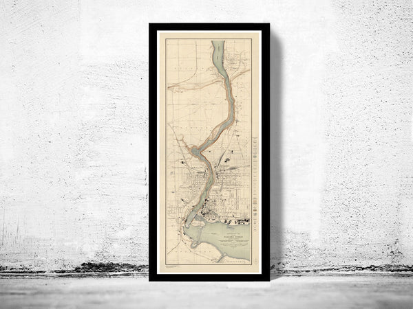 Vintage map of Niagara Gorge, Canada, niagara falls , Stamford 1913  | Vintage Poster Wall Art Print |