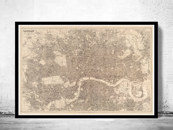 Old Map of London , England United Kingdom 1894  | Vintage Poster Wall Art Print |