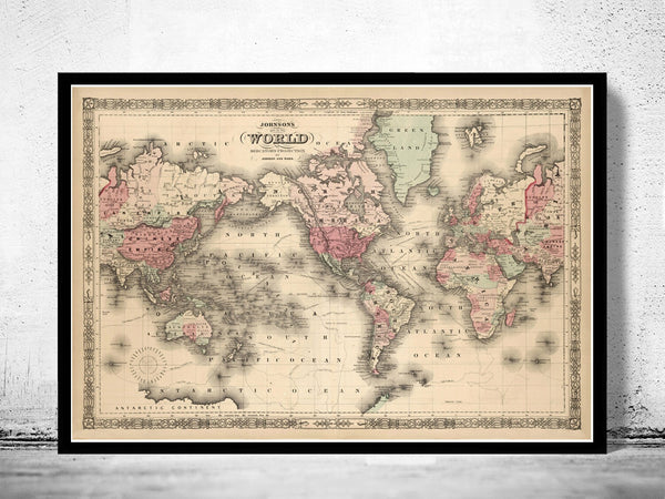 Old World Map Atlas Vintage World Map 1864 Mercator projection  | Vintage Poster Wall Art Print | Vintage World Map