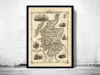 Old Map of Scotland 1851 Vintage Look Vintage Map  | Vintage Poster Wall Art Print |