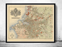 Old Map of Marseille  France 1894  | Vintage Poster Wall Art Print |