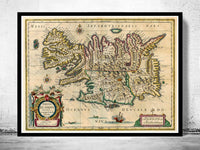 Old Map of Iceland islandia 1662 Antique map  | Vintage Poster Wall Art Print |