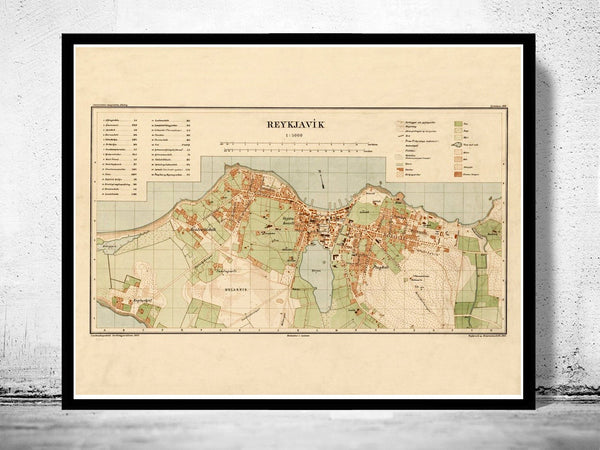 Old Map of Reykjavik Iceland islandia 1903 (2) Vintage map  | Vintage Poster Wall Art Print |