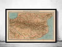 Old Map of Pyrenees Pirineus 1920 France Spain  | Vintage Poster Wall Art Print |