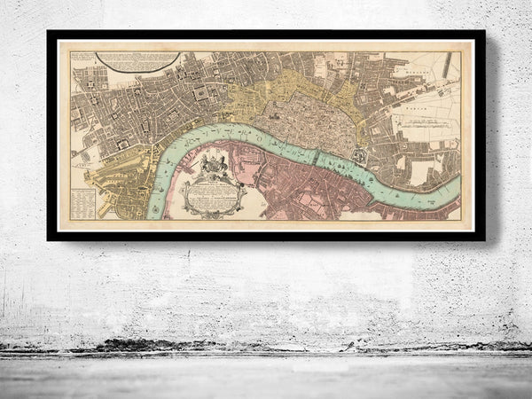 Old Map of London 1736 United Kingdom  | Vintage Poster Wall Art Print |