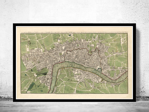 Old map of London 1763 Vintage Map | Vintage Poster Wall Art Print |