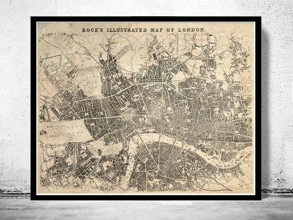 Old Map of London , England United Kingdom 1845  | Vintage Poster Wall Art Print |