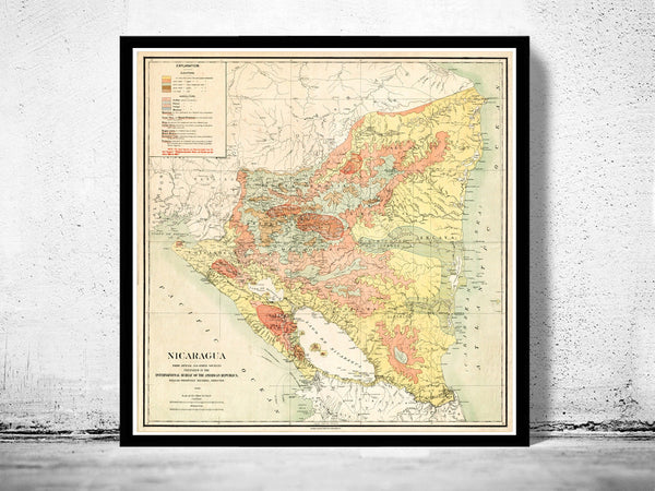 Vintage Map of Nicaragua 1903  | Vintage Poster Wall Art Print |