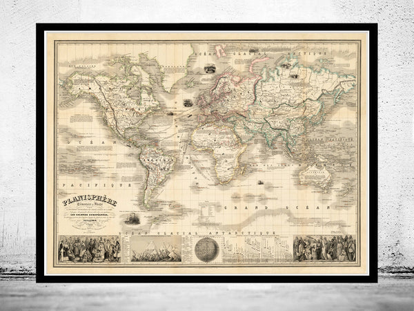 Old Map of the World 1853 Mercator projection Vintage World Map  | Vintage Poster Wall Art Print | Vintage World Map