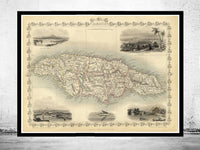 Vintage Old Map of Jamaica 1851 Antique map of Jamaica  | Vintage Poster Wall Art Print |