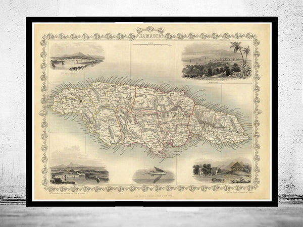 Vintage Old Map of Jamaica 1851 Antique map of Jamaica  | Vintage Poster Wall Art Print |