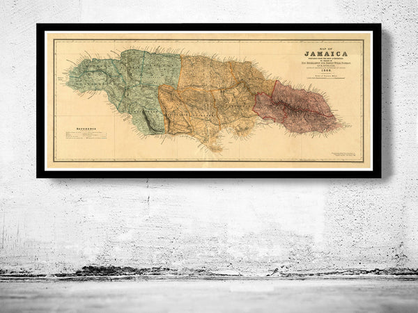 Old Map of Jamaica, 1888, Antique map of Jamaica  | Vintage Poster Wall Art Print |