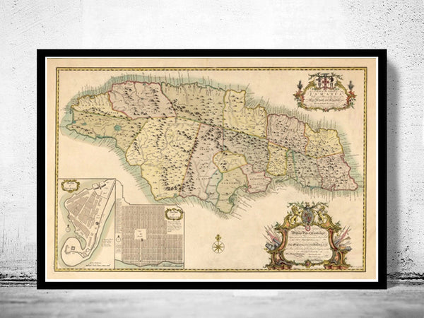 Old Map of Jamaica 1873 Antique map of Jamaica  | Vintage Poster Wall Art Print |