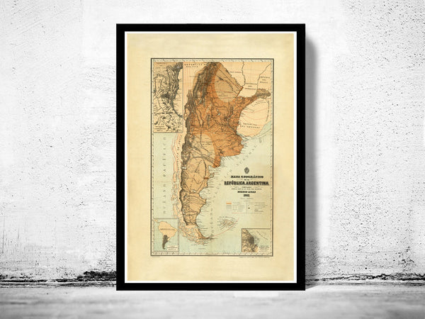 Vintage Map Argentina 1882  | Vintage Poster Wall Art Print |