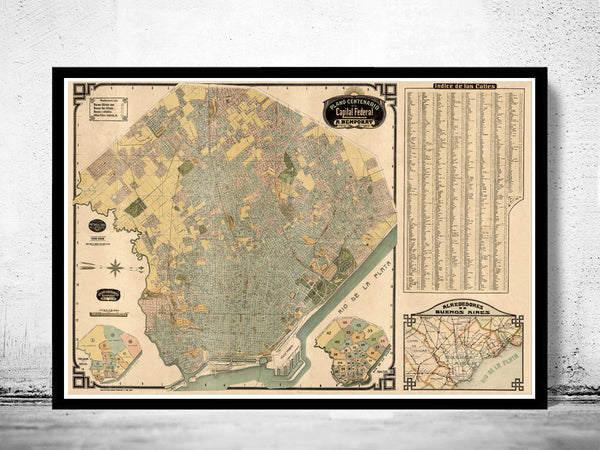 Old map of Buenos Aires Argentina 1920 Vintage Map of Buenos Aires | Vintage Poster Wall Art Print |