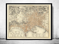 Old Map of Napoli Naples 1880 City Map  | Vintage Poster Wall Art Print |