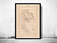 Old Map of Thailand Old Siam 1889 Vintage Map | Vintage Poster Wall Art Print |