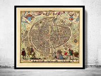 Old Map of Paris 1576 Vintage Map of Paris | Vintage Poster Wall Art Print |