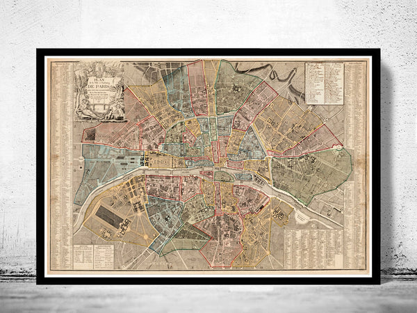 Old Map of Paris 1790 France Vintage Paris Plan  | Vintage Poster Wall Art Print |